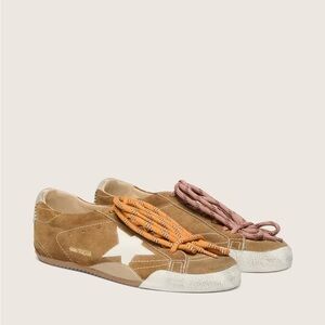 Golden Goose Tan Suede Shoes with Silver Accents